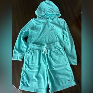 Vineyard Vines Boys Teal Hoodie and Shorts Set